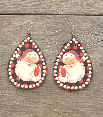 Red Plaid Vintage Santa Earrings