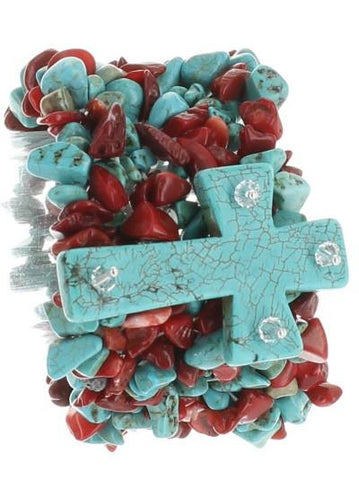 Turquoise/Red Stone Stretch Bracelet