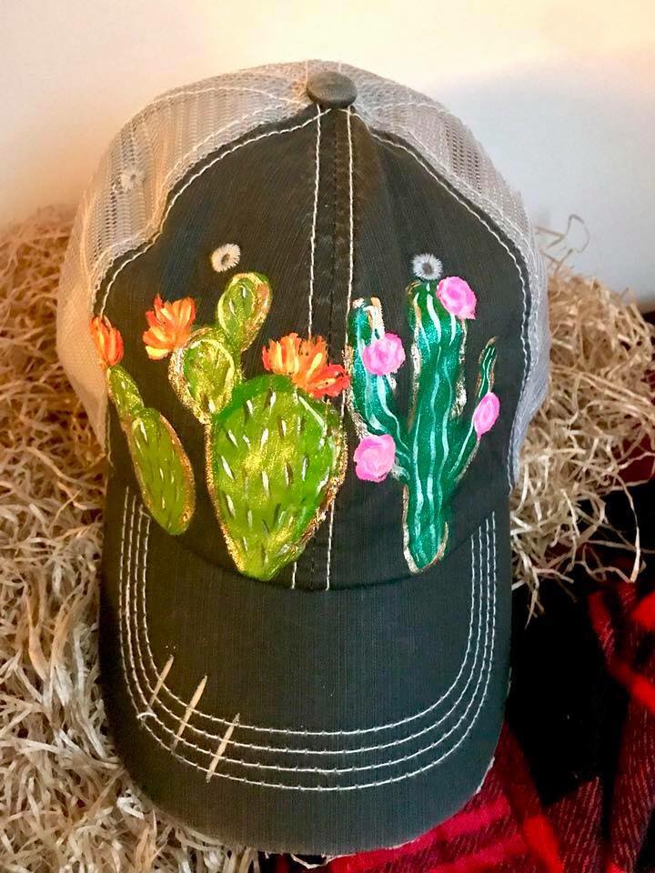 Grey Cactus Hand Painted Cap