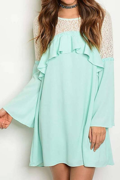 Mint Ruffle Crochet Lace Top Dress