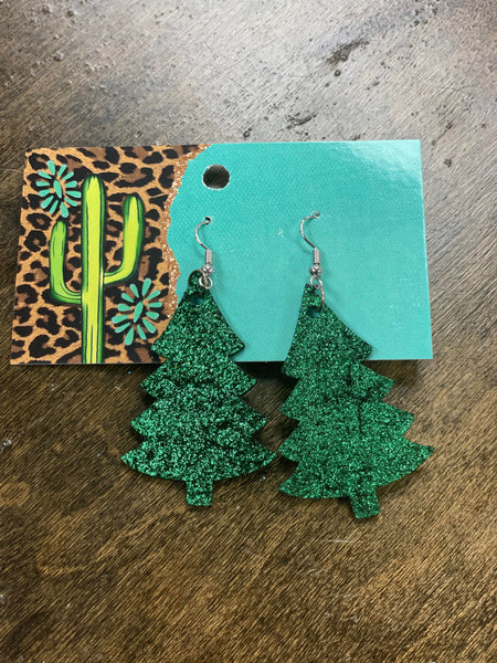 Leather Christmas Tree Earrings