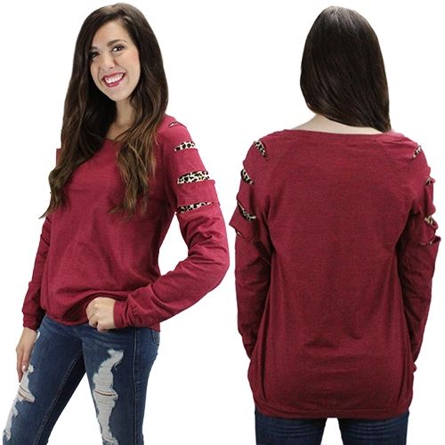 Red Leopard Split Sleeve Top