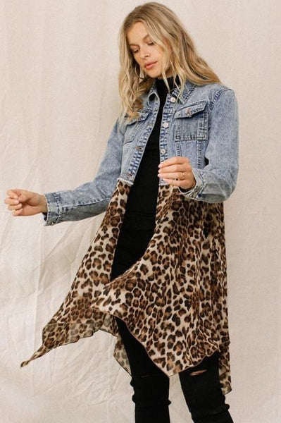 Denim Leopard Chiffon Duster