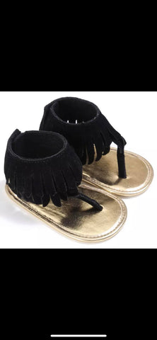 Infant Black Fringe Sandal