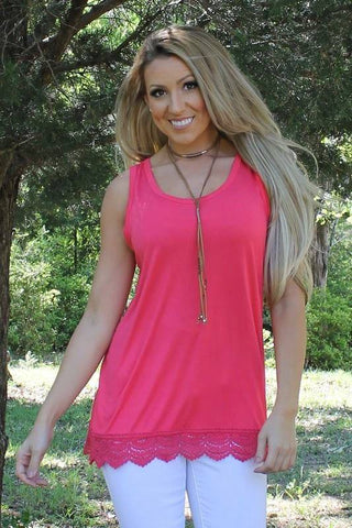 Coral/Pink  Lace Hem Tank