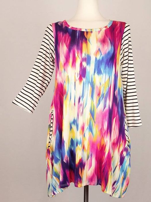 Tie Dye Stripe Sleeve Tunic