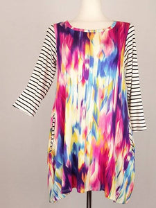 Tie Dye Stripe Sleeve Tunic