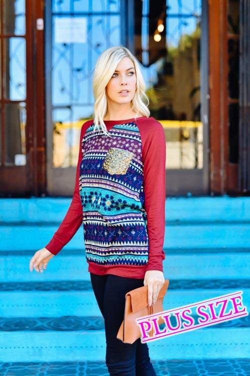 Aztec/Sequin Pocket Top