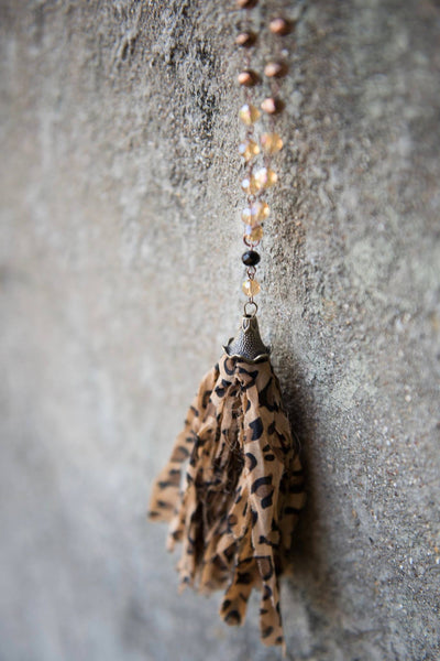 Black/Cream Leopard Tassel Necklace