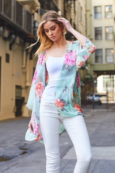 Mint Floral Sheer Cardigan