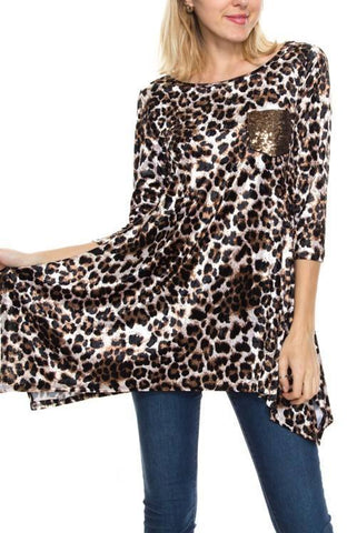 Velvet Leopard With Sequin Pocket Tunic