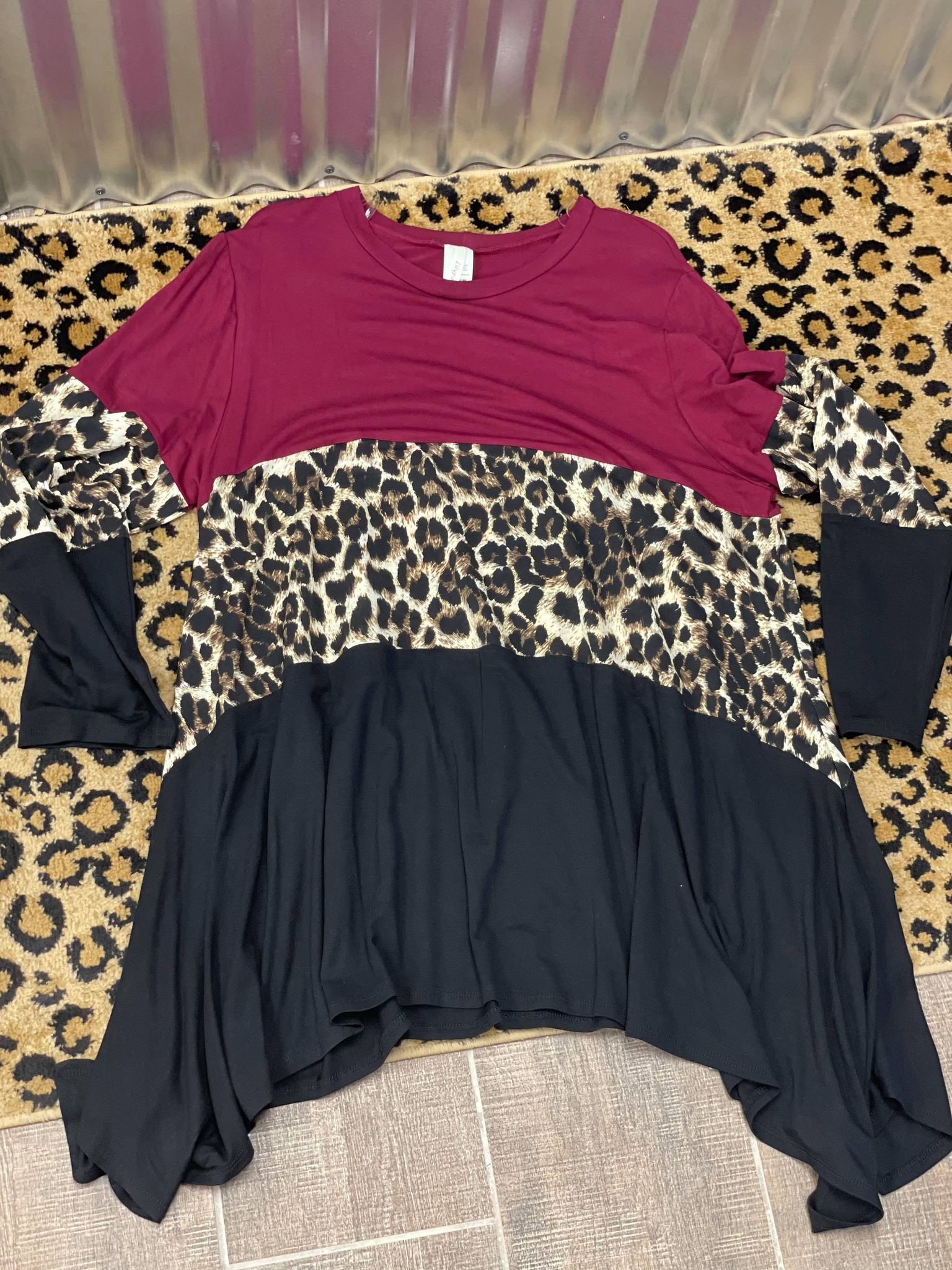 Maroon Leopard Colorblock Top