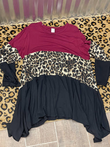 Maroon Leopard Colorblock Top