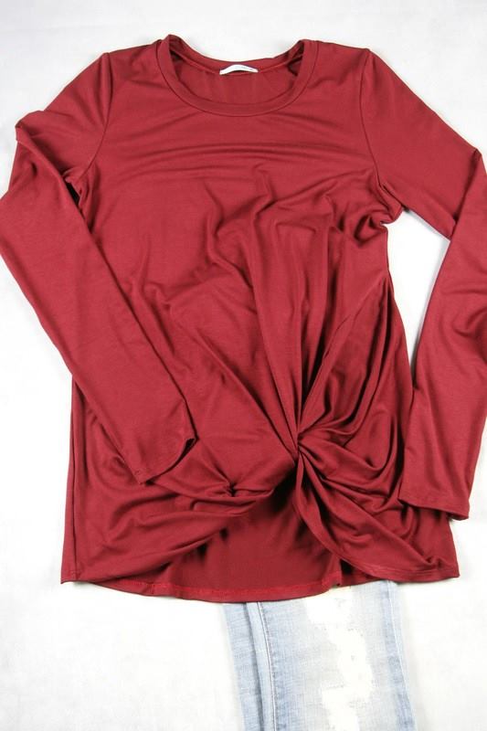 Maroon Long Sleeve Knot Top