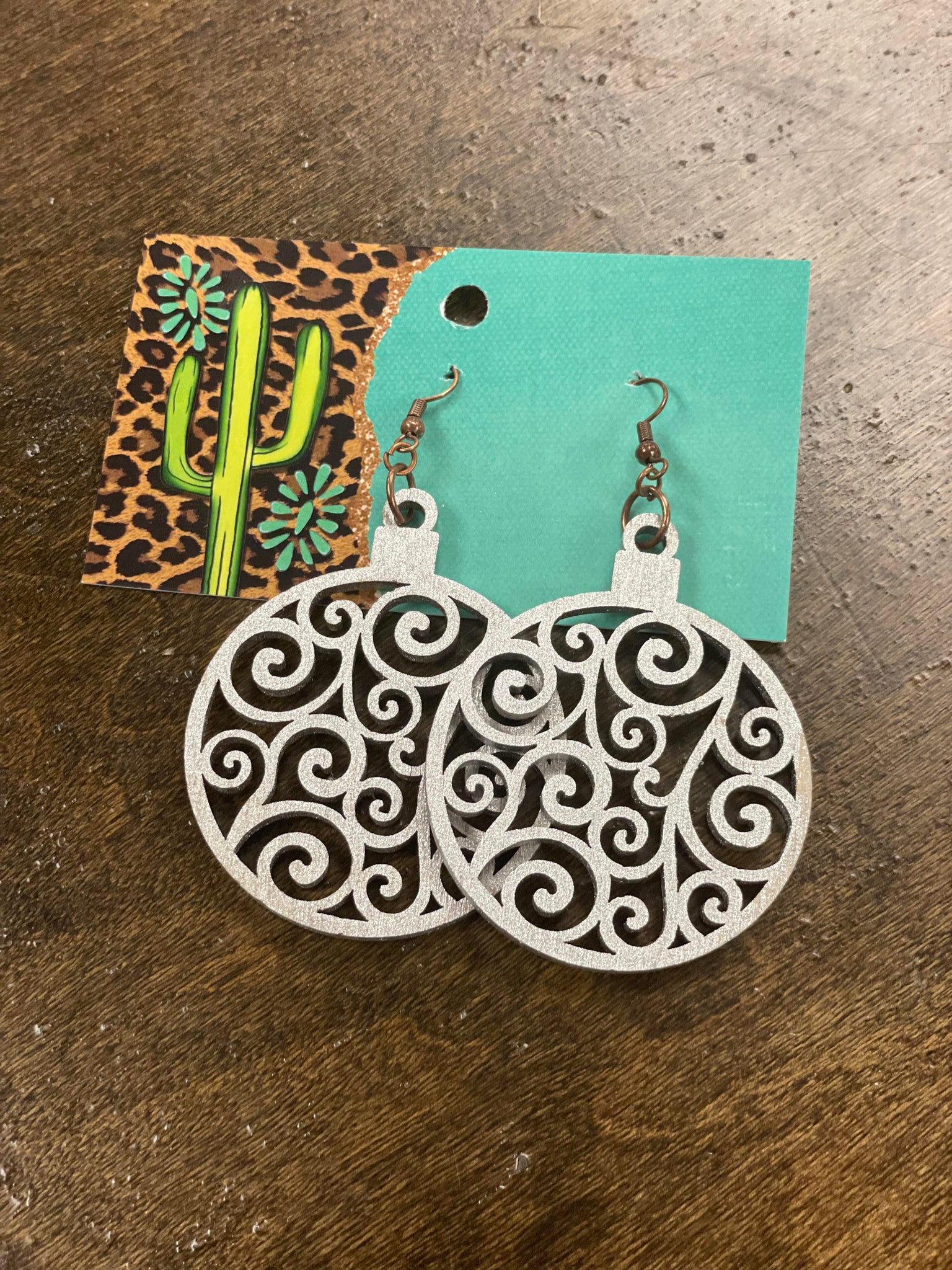 Silver Wood Ornament Earrings