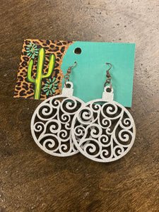 Silver Wood Ornament Earrings
