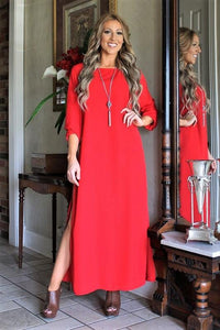 Red Double Slit Maxi Dress