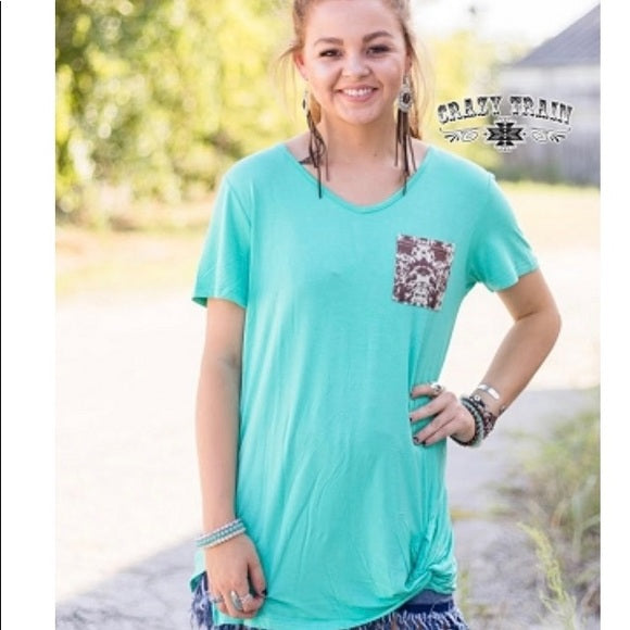 Cow Pocket Knot Top