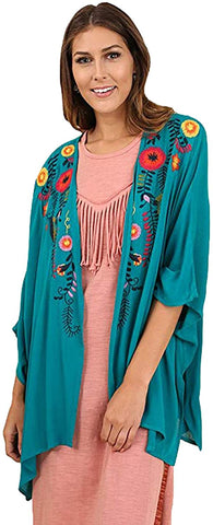 Turquoise Embroidered Cardigan