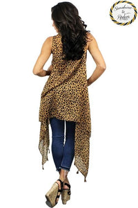 Leopard Sheer Tassel Cardi Vest