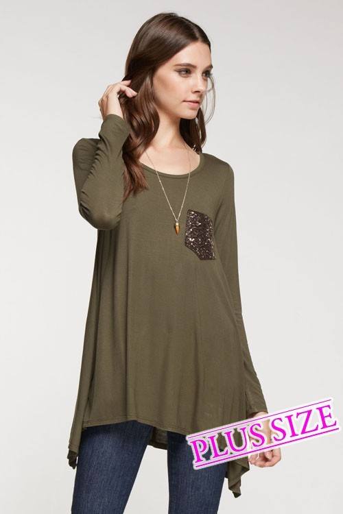 Olive Sequin Pocket Tunic