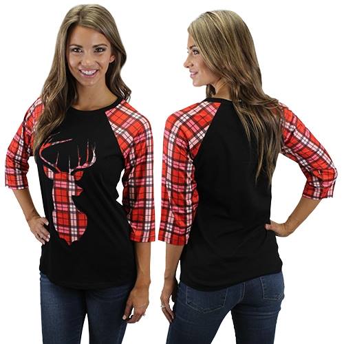 10008 Plaid Deer Raglan