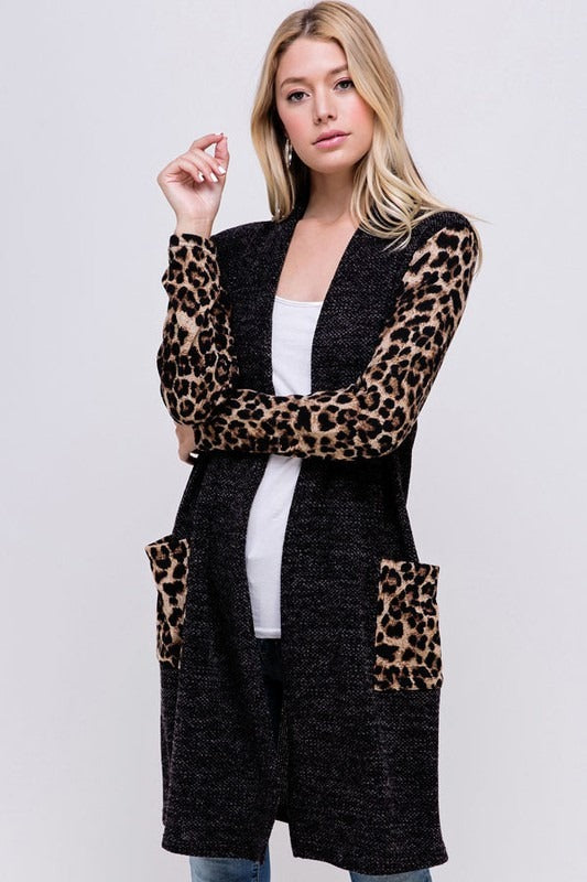 Charcoal Leopard Pocket Cardigan