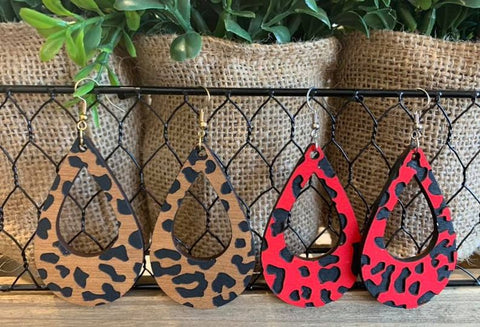 Red Wood Leopard Earrings