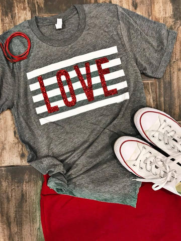 Grey/Red Love stripe tee
