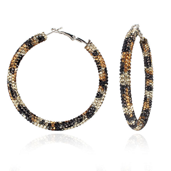 Leopard Rhinestone Hoop Earrings