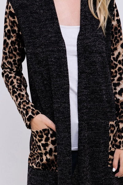 Charcoal Leopard Pocket Cardigan