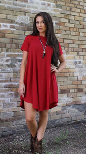 Red Basic Mid length Dress