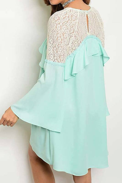 Mint Ruffle Crochet Lace Top Dress