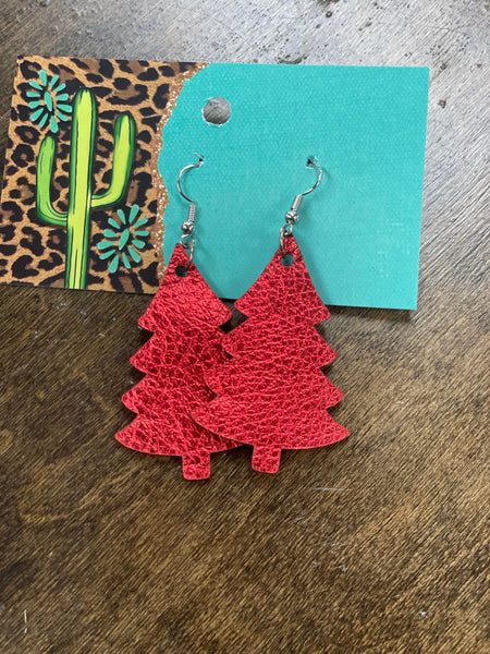 Leather Christmas Tree Earrings