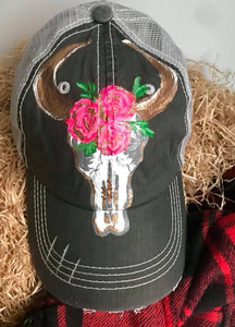 Bull Skull Hand Painted Hat