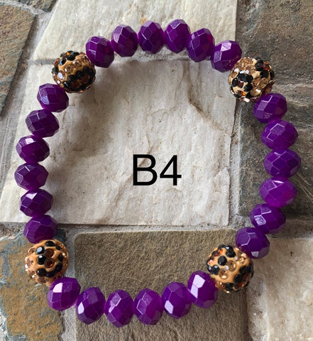 Purple W/Leopard Accent Bead Bracelet