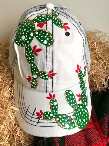 White Cactus Hand Painted Hat