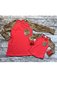 Red Leopard Ruffle Sleeve Top