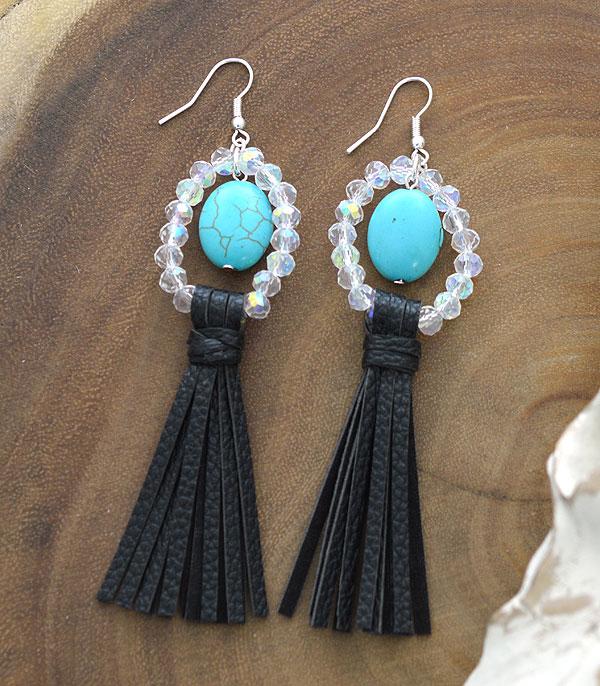 AB + Black Stone Tassel Earrings