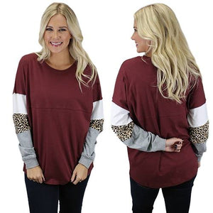 Maroon Leopard Colorblock Long Sleeve Top