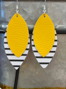 Yellow Black & White Stripe Layer Earrings