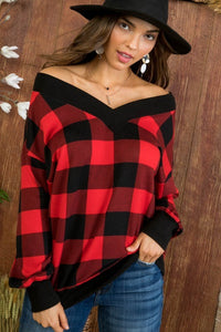 Off The Shoulder Plaid Top