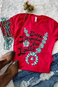 Red Cattle Turquoise And Lipstick Tee