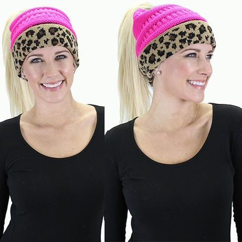 Hot Pink Leopard Pony Beanie