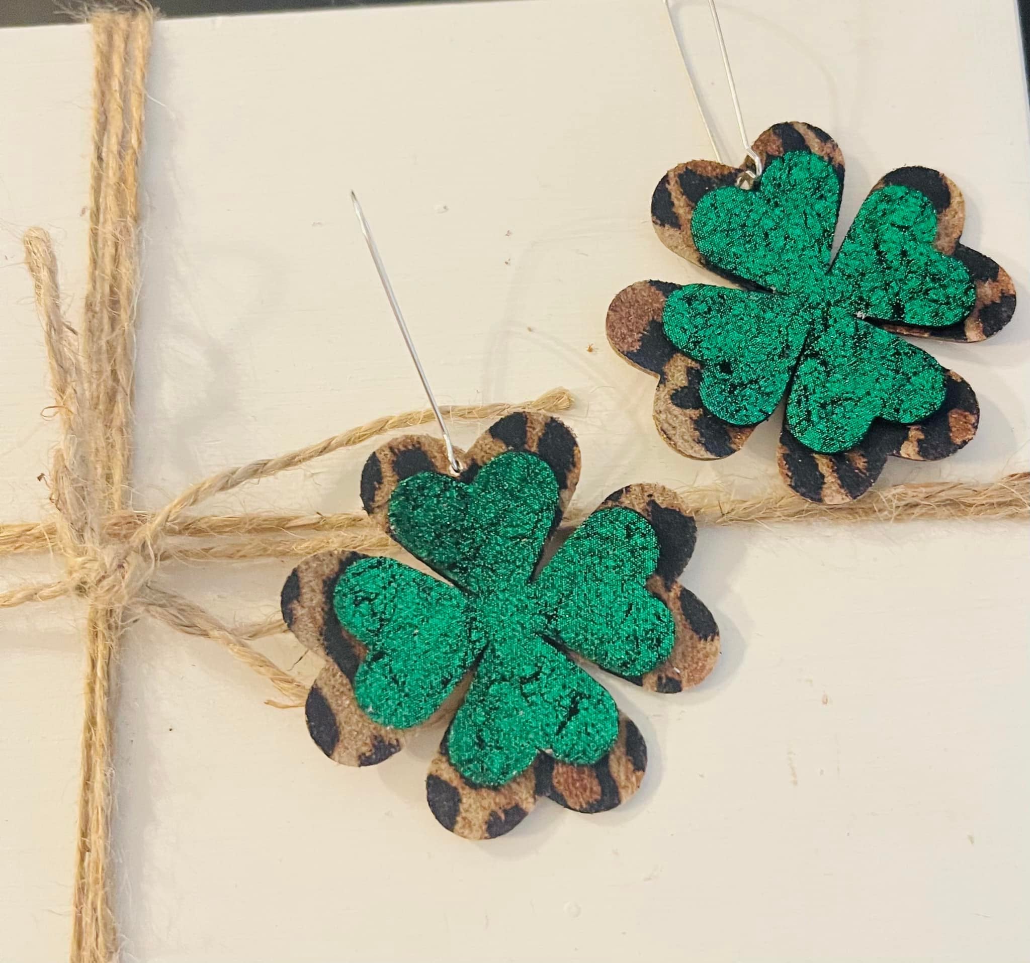 Leopard/Green Clover Earrings