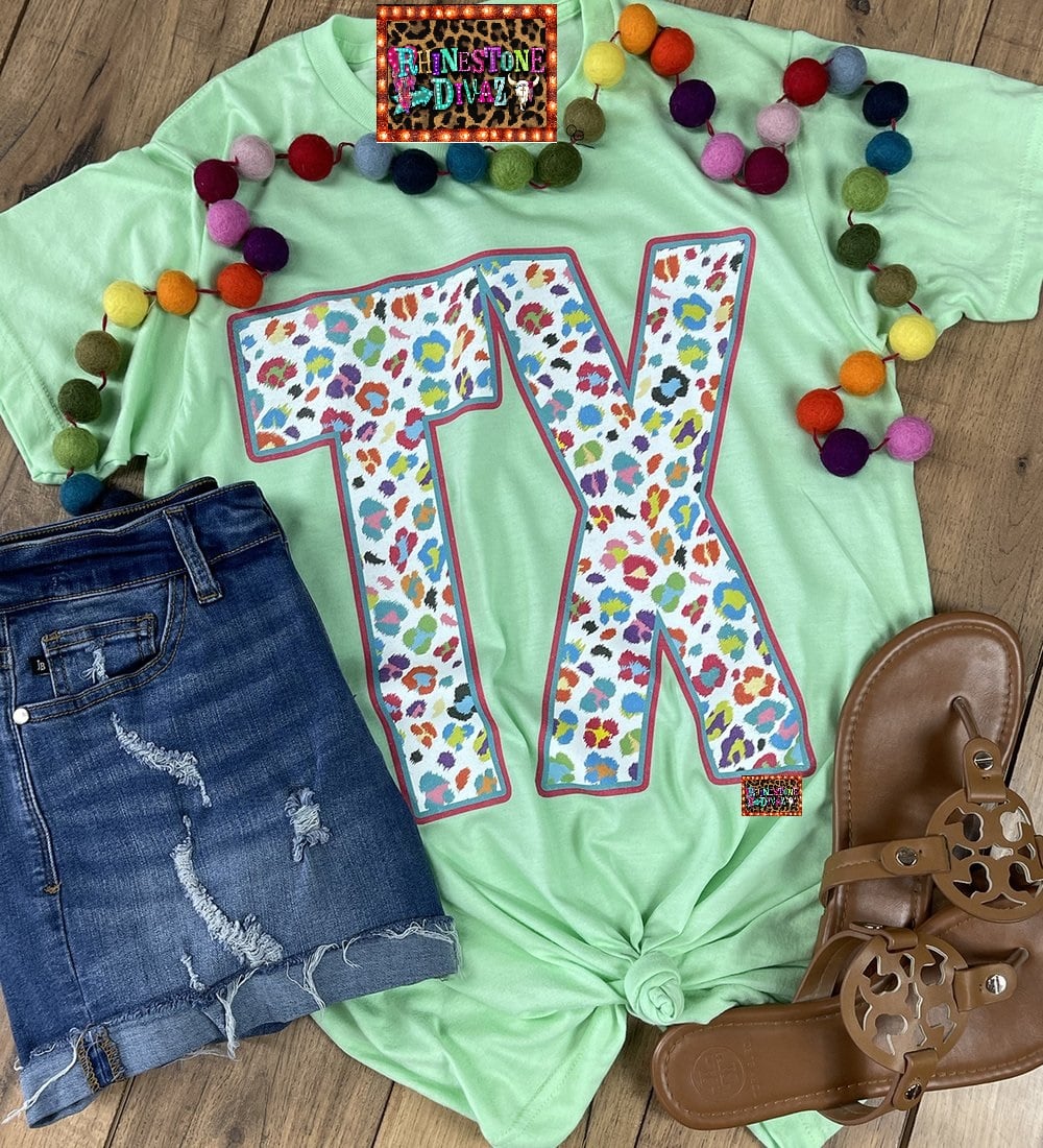 Mint Pastel Leopard Texas Tee