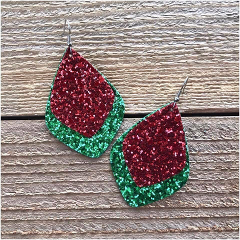 Red/Green Glitter Double Layer Earring