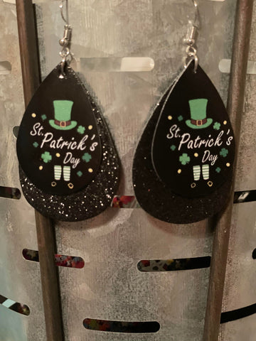 Black Glitter Happy St. Patrick's Day Earrings