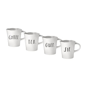 Stem Print Cafe Word Mugs, Set of 4
