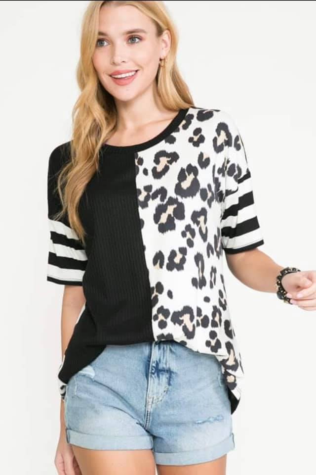 Leopard Stripe Waffle Top